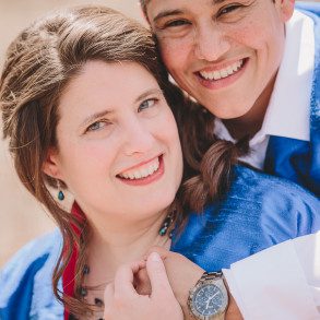 Lesbian couple at their Unitarian Universalist wedding
